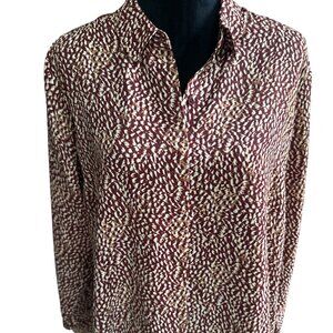 Express Portofino XLarge Burgundy Splatter Print Long Sleeve Button Blouse